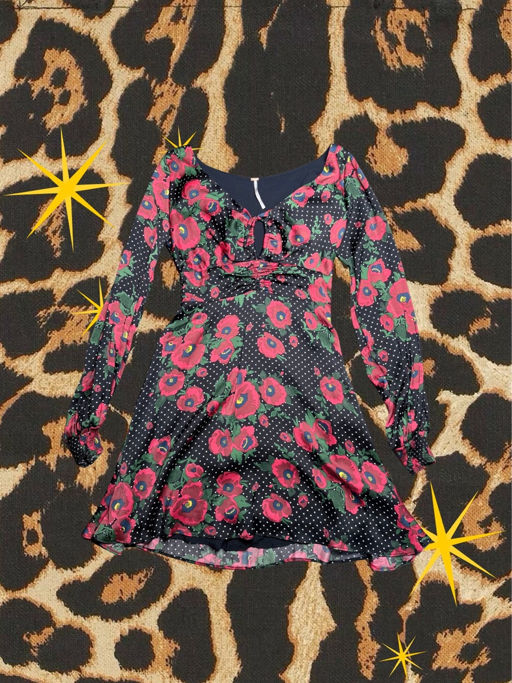 FREE PEOPLE | Boho Morning Light Floral Pola Dot Mini Dress | Size 4